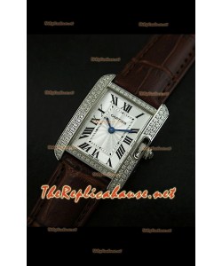 Cartier Tank Francaise Montre Femmes Lunette de Diamants Boîtier d’Acier
