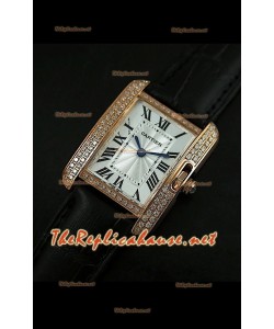 Cartier Tank Francaise Montre Femmes Lunette de Diamants Boîtier Or