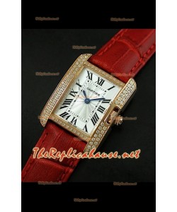 Cartier Tank Francaise Montre Femmes Lunette de Diamants Boîtier Or