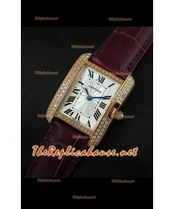 Cartier Tank Francaise Montre Femmes Lunette de Diamants Boîtier Or