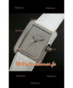 Cartier Tank Anglaise Reproduction Montre Pour Femmes en Acier/Bracelet Blanc