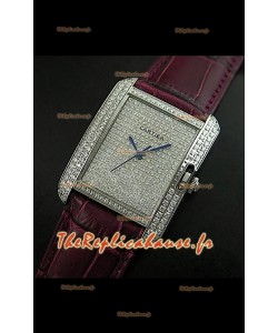 Cartier Tank Anglaise Reproduction Montre Pour Femmes en Acier/Bracelet Bordeaux