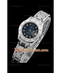 Rolex Datejust Femmes Swiss Replica Montre avec Cadran Bleu foncé Index Horaires en Diamant