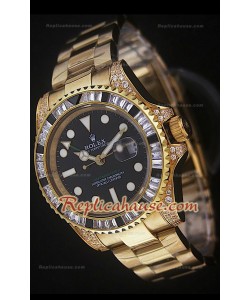 Rolex GMT Masters II Swiss Replica Montre en Or Jaune avec Diamants