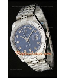 Rolex Day Date Swiss Stainless Steel Montre avec Cadran Bleu Foncé