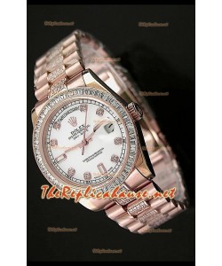 Rolex Day Date Swiss Replica Montre - Taille Moyenne 37 mm - Cadran Blanc Everose 