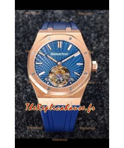 Montre Audemars Piguet Royal Oak Tourbillon 41mm Cadran bleu dans un boîtier en or rose 904L Bracelet en caoutchouc