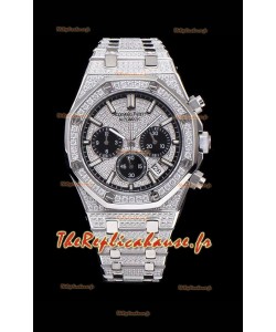Montre suisse Audemars Piguet Royal Oak Chronograph 41MM à quartz avec boîtier en acier incrusté de diamants