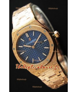 Montre Audemars Piguet Royal Oak Or Rose Givré à QUARTZ avec un cadran bleu marin Réplique à l’identique 1:1 -33 mm 