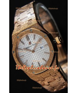 Montre Audemars Piguet Royal Oak Rose Or givré à QUARTZ avec Cadran Blanc Réplique à l’identique 1:1 -33 mm 