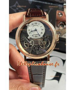 Breguet Tradition 7057BR/R9/9W6 Tourbillon simple en or rose Réplique de la montre suisse à bracelet marron