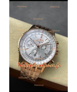 Breitling Navitimer B01 Chronograph 43 Cadran blanc - Boîtier plaqué or rose Réplique Suisse 1:1