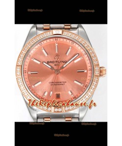 Breitling Chronomat 36MM Boîtier or rose 2 tons Réplique de montre miroir 1:1 Cadran saumon