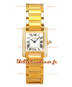 Cartier Tank Francaise Or Jaune Lunette Diamants Montre Suisse à Quartz Réplique 25.70MM