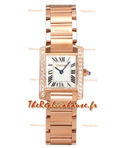 Cartier Tank Française Or Rose Lunette Diamants Suisse Quartz Réplique Montre 25.70MM