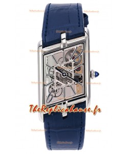Cartier Tank Asymétrique Montre en acier inoxydable avec bracelet bleu et bracelet cuir Réplique Suisse