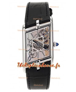 Cartier Tank Asymétrique Montre-boîtier en acier inoxydable sur bracelet cuir Réplique Suisse