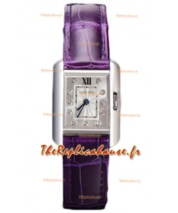 Cartier Tank Anglaise Montre en acier inoxydable avec bracelet en cuir violet Montre à quartz suisse 30MM