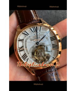 Drive De Cartier Tourbillon Réplique Montre suisse Super Clone en or jaune avec cadran blanc 