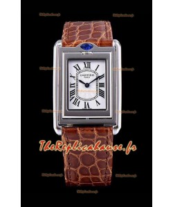 Cartier Tank Réversible Réplique Montre Suisse à Quartz en Boîtier Acier - Bracelet Marron