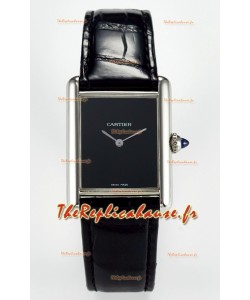 Tank Must Cartier Montre Super Clone Edition 33.7MM en acier avec cadran noir 