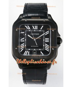 Cartier Santos De Cartier Revêtement DLC sur acier Cadran noir Super Clone Réplique Montre 40MM 