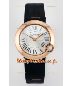 Montre Ballon Blanc De Cartier Super Clone 30MM en Or Rose Bracelet Noir