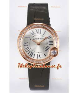 Montre Ballon Blanc De Cartier Super Clone 30MM en Or Rose Bracelet Vert