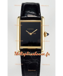 Tank Must Cartier Montre Super Clone Edition 33.7MM en or jaune Cadran noir 
