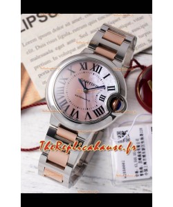 Ballon De Cartier Automatique Suisse Cadran Rose Perle Qualité Miroir 33MM en Boîtier Bicolore