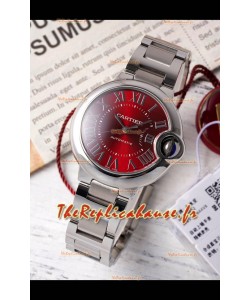 Ballon De Cartier Automatique Suisse Cadran Rouge Qualité Miroir 33MM en Acier Inoxydable 