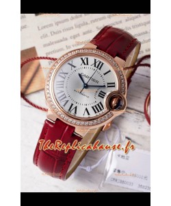 Ballon De Cartier Automatique Suisse Cadran Argenté Qualité Miroir 33MM en Plaqué Or Rose