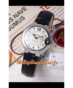 Ballon De Cartier Automatique Suisse Cadran Blanc Qualité Miroir 33MM en Acier Inoxydable 