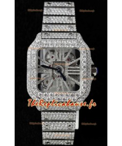 Montre Santos De Cartier avec cadran squelette - MOSSANITES Edition pavée Montre Suisse Réplique