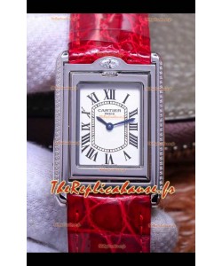 Cartier Tank Reversible Montre Suisse à Quartz Réplique en Boîtier Acier - Bracelet Rouge