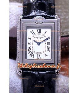 Cartier Tank Reversible Montre Suisse à Quartz Réplique en Boîtier Acier - Bracelet Noir