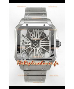 Montre Santos De Cartier Super Clone avec cadran squelette et boîtier en acier inoxydable 