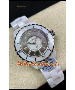 Chanel J12 Ladies Montre à cadran 2 tons en céramique blanche Réplique de montre 1:1