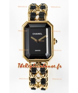 Montre Chanel Premiere Edition Originale en noir et chaînes en or Montre à quartz suisse
