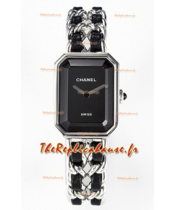 Montre Chanel Premiere Gourmette en noir et chaînes en acier Montre à quartz suisse