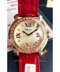 Chopard Happy Or Rose Montre suisse à quartz réplique 1:1 miroir - Diamants véritables 