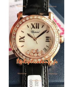 Chopard Happy Montre réplique 1:1 en or rose - Diamants véritables 