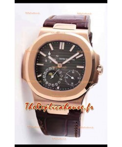 Montre Patek Philippe Nautilus 5712/R 1:1 Réplique Suisse de qualité avec cadran brun et bracelet en cuir
