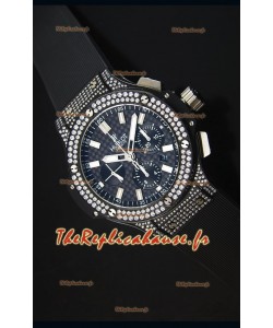 Montre Suisse Hublot Big Bang en PVD Emaillée de Diamants avec un cadran en Carbone