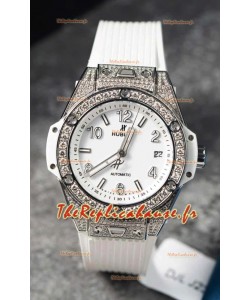 Hublot Big Bang One Click Mossanites Boîtier Pavé Réplique Montre Suisse Cadran Blanc
