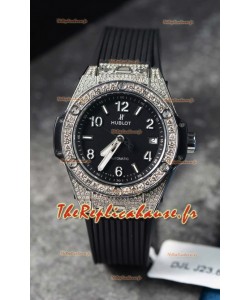Hublot Big Bang One Click Mossanites Boîtier sertie Réplique Montre Suisse Cadran Noir