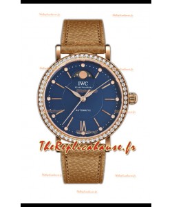 IWC Portofino IW6596 Montre automatique phase de lune en or rose avec cadran bleu 37MM