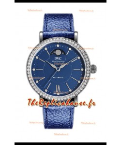 IWC Portofino IW659601 Montre automatique à phase de lune en acier avec cadran bleu 37MM
