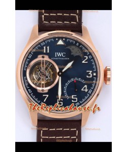 IWC Portuguese Véritable Mouvement Tourbillon Suisse Montre en or rose avec cadran bleu 