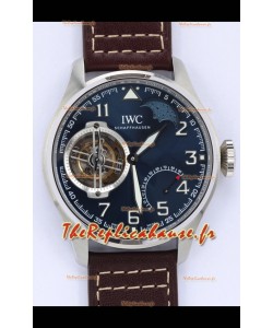IWC Portuguese Véritable Mouvement Tourbillon Suisse Montre en acier avec cadran bleu 